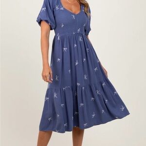 Umgee Navy Midi Dress with Bow Accents